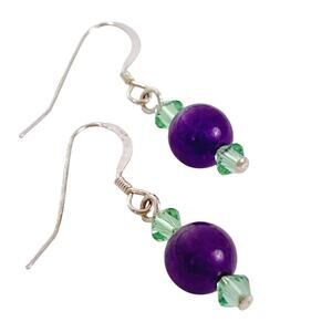 VTG Artisan Amethyst Gemstone Sterling Filled Swarovski Crystal Dangle Earrings